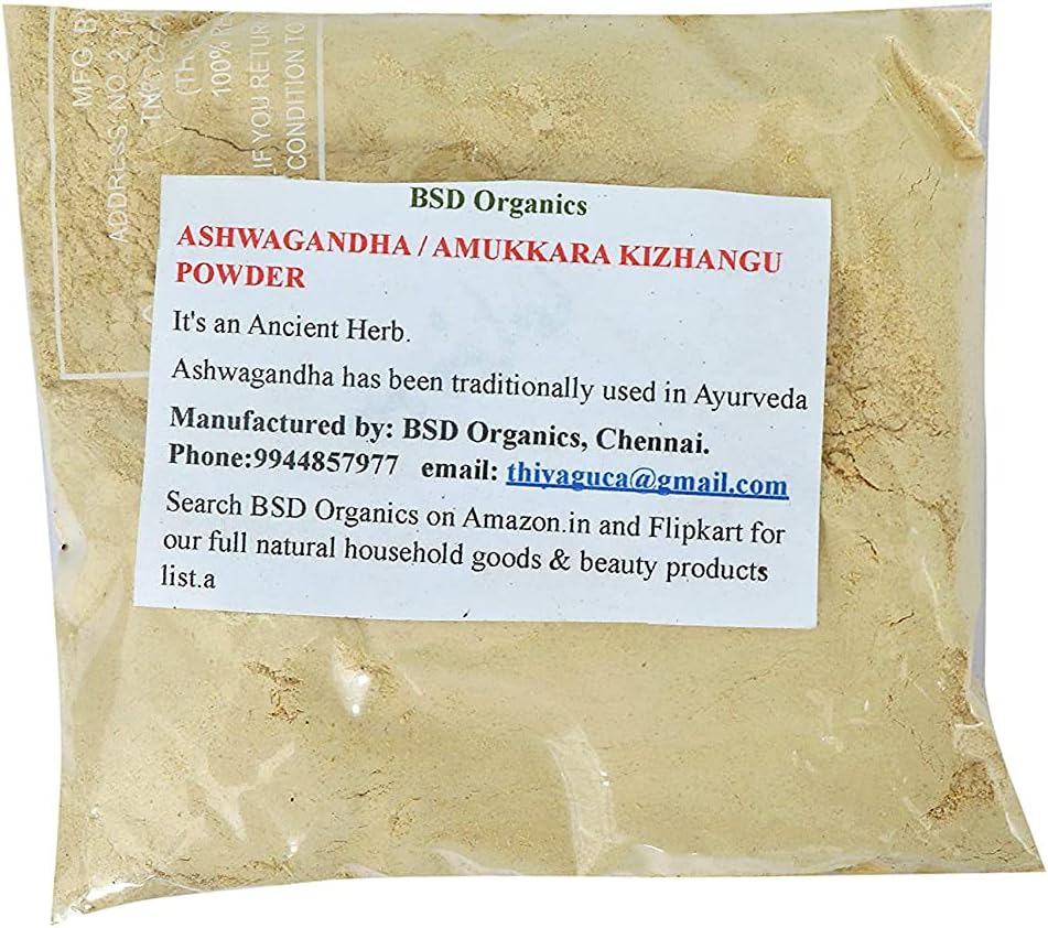 Poudre d'Ashwagandha/Amukkara Kizhangu, 100 grammes / 3,5 onces