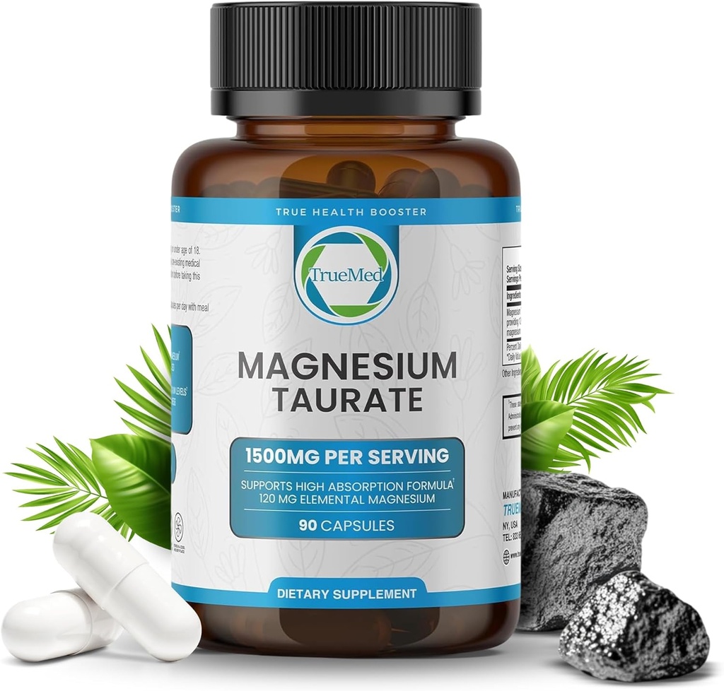 Supplément Taurate de magnésium naturel 1500 mg avec 90 capsules - 30 jours d'approvisionnement pour le soutien du sommeil, la santé cardiaque, la relaxation, l'équilibre de la pression artérielle et le renforcement énergétique