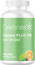 Célébrez les vitamines Calcium Plus - 500 mg Citrate de calcium, 333 UI Vitamine D3 et 34 mg Magnésium pour la chirurgie bariatrique - Sans gluten et sans sucre - Fruits mélangés, 90 comprimés à croquer