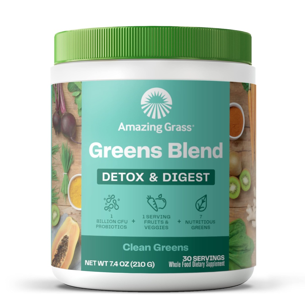 Détox et digest : Poudre de vert avec enzymes et probiotiques digestifs, vert propre, 30 portions (paquetage mai vary)
