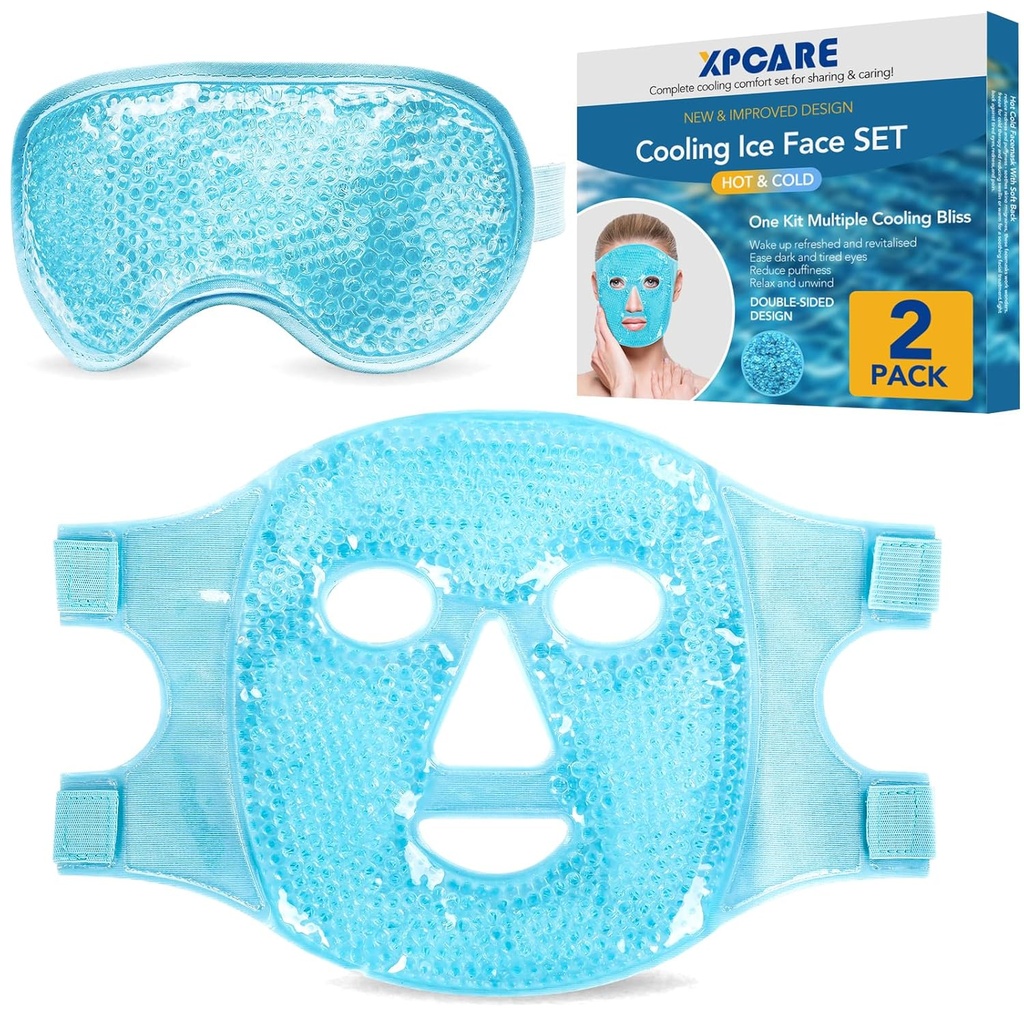 Masque pour visage de glace et masque pour les yeux de refroidissement XPCARE pour les yeux puants et le soulagement de la migraine, masque pour les yeux gel, masques pour visage cool pour les cercles sombres, chirurgie oculaire, sommeil, pression, maux de tête, soins de la peau