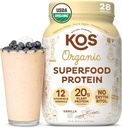 KOS Vegan Protein Powder Erythritol Free, Vanilla USDA Organic - Pea Protein Blend, base végétale Superfood riche en vitamines et minéraux - Keto, sans lait - substitut de repas pour les femmes et les hommes, 28 portions