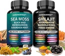 Shilajit et la mousse de mer combo -Sea Moss 3000mg, Black Seed Oil 2000mg, Ashwagandha 2000mg, Shilajit 9000mg, Rhodiola Rosea1000mg,Panax Ginseng1500mg.