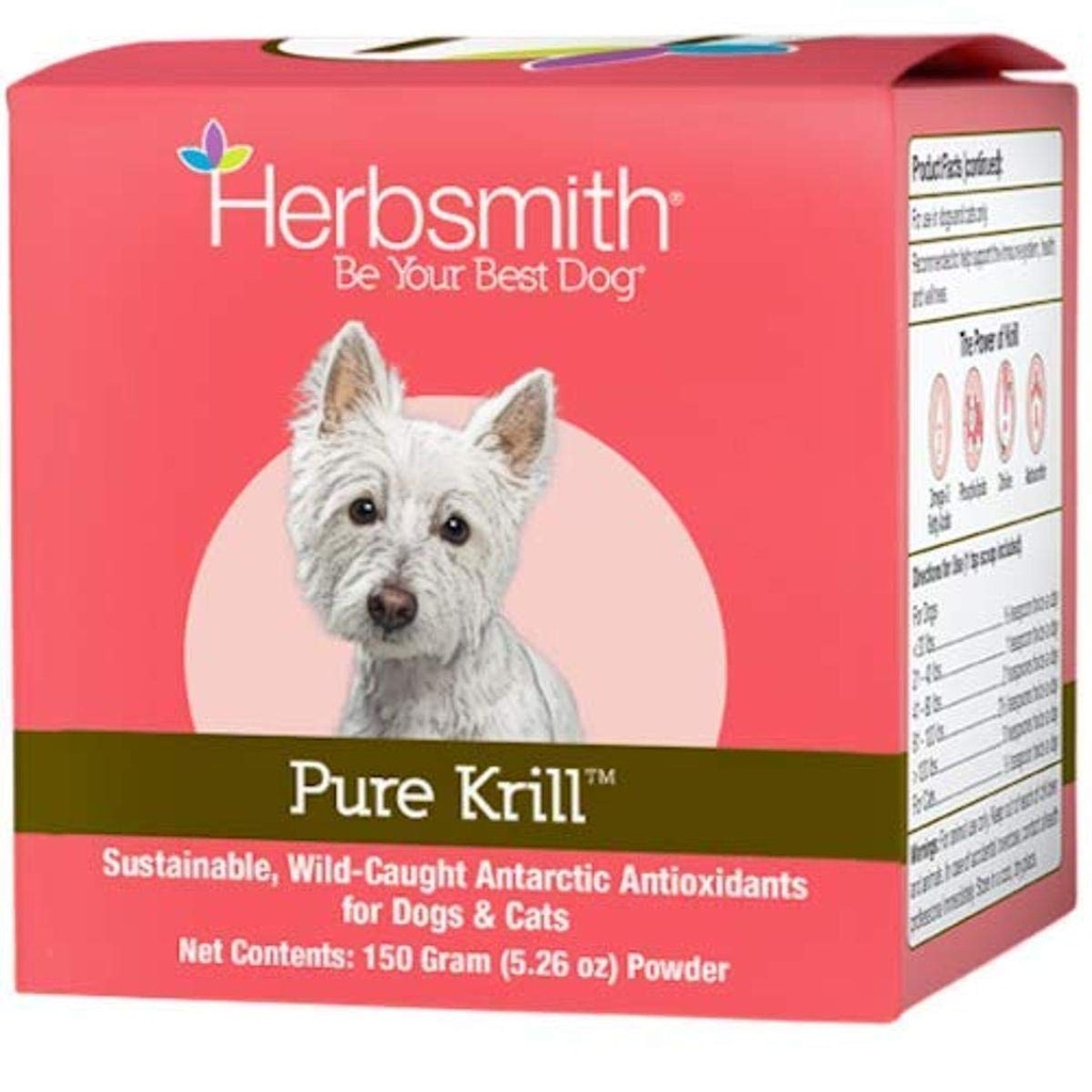 Herbsmith Pure Krill - Wild-Caught Antarctique Krill - Juste 1 ingrédient - Astaxanthine pour chiens - Omega 3 prêt à l'emploi – Alternative à l'huile de krill pour chiens - 150g