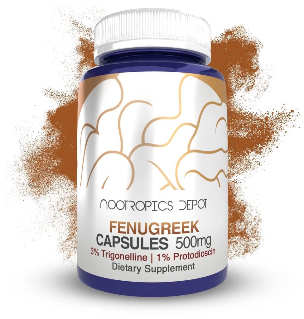 Nootropics Depot Fenugreek Extract Capsules | 500mg | 60 ct | 3% Trigonelline, 1% Protodioscin | Trigonella foenum-graecum | Mood, Fitness, & Metabolic Function