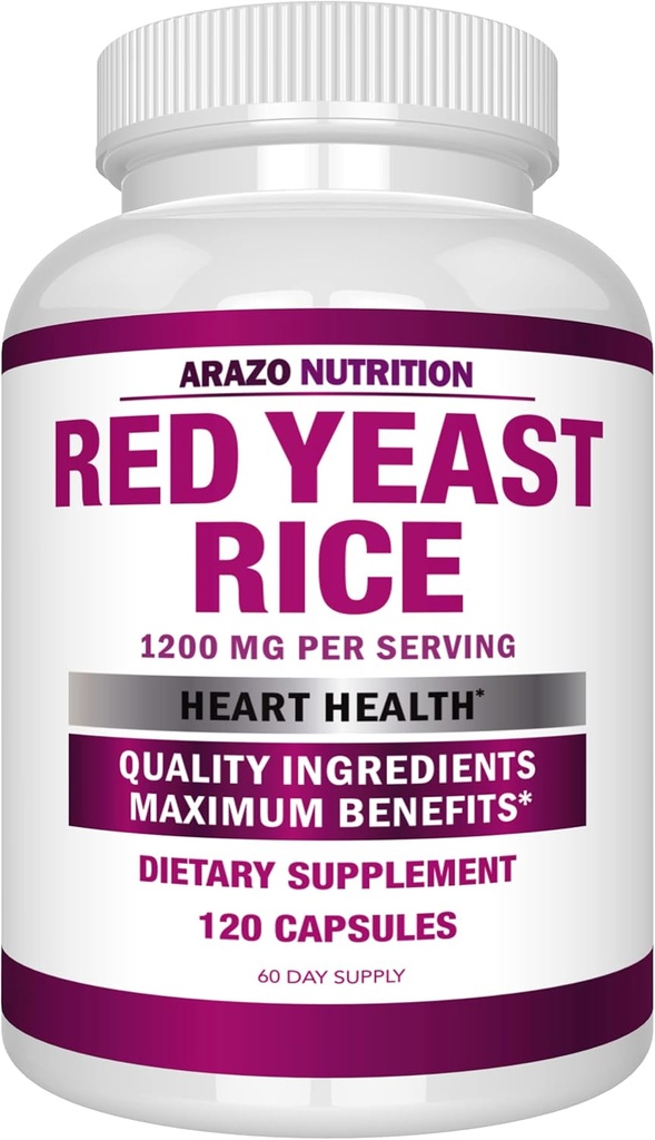 Arazo Nutrition Extrait de riz rouge de levure 1200 MG – Supplément sans citrine – Végétarien 120 capsules