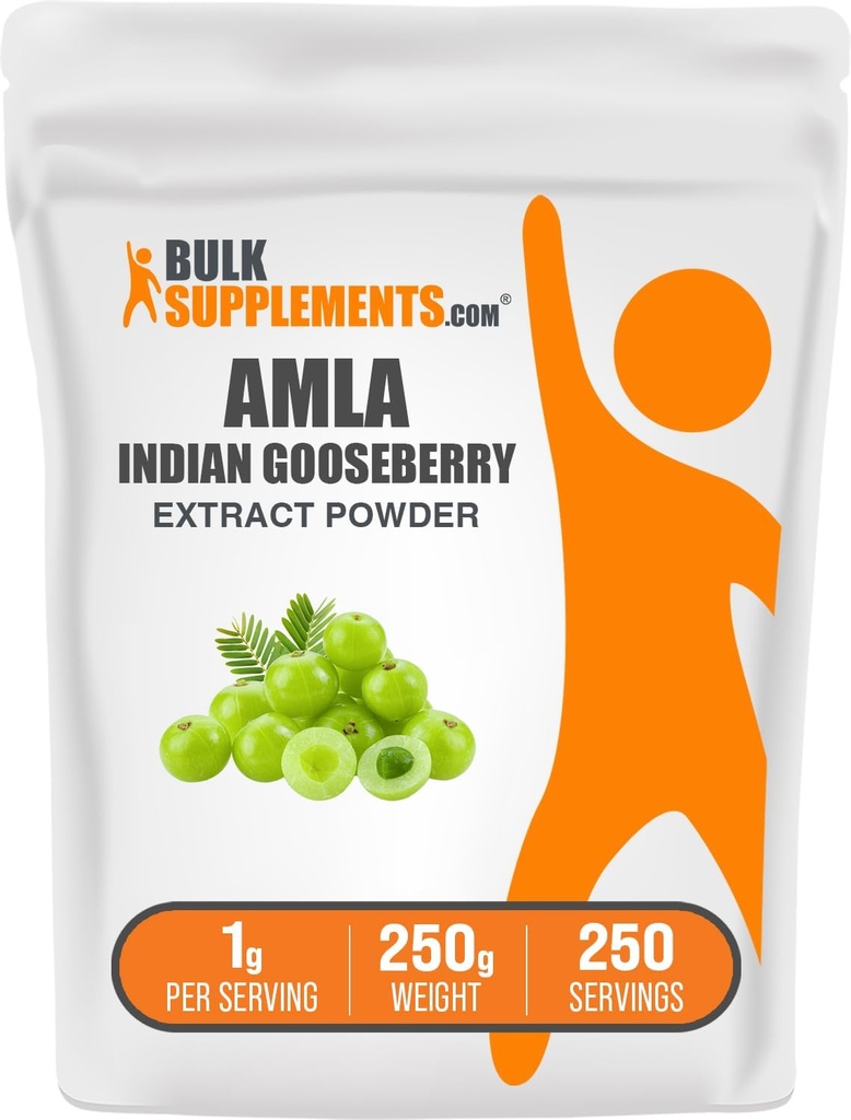 BulkSupplements.com Poudre d'extrait d'amla - Extrait de gooseberry indien, poudre d'amla - Sans gluten, 1g par portion, 250g (8,8 oz) (paquet de 1)