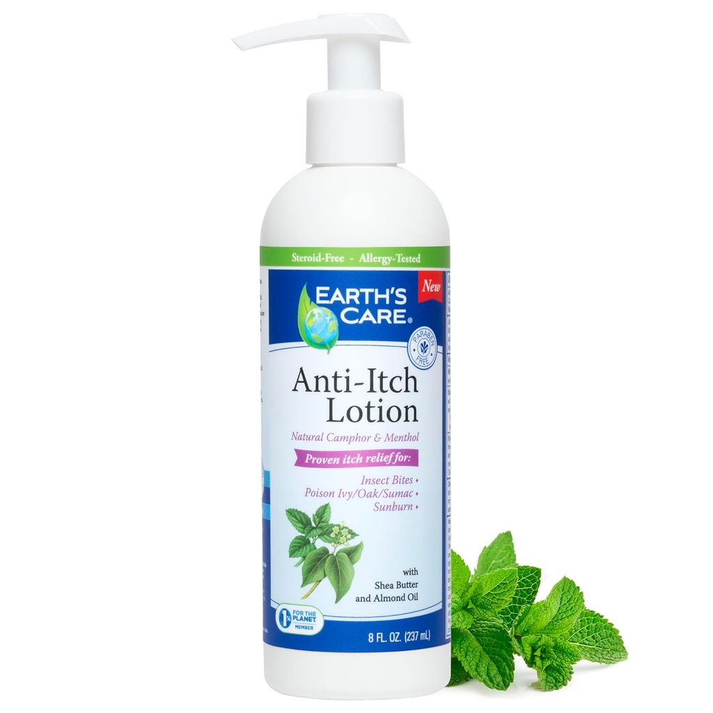 Soin de la Terre Lotion anti démangeaison avec le menthol et le camphre - sans stéroïde - adoucit les brûlures de soleil, la peau sèche et démangeaison, et l'irritation cutanée mineure, FL. 8 OZ