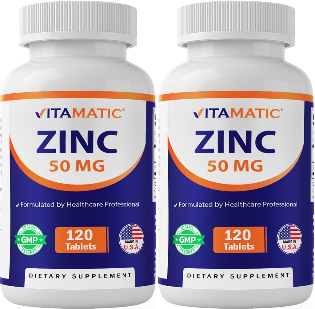 Zinc Vitamatique 50 mg sous forme de gluconate de zinc 120 Compte - Supplément d'immunité (total 240 comprimés) - 2 emballages