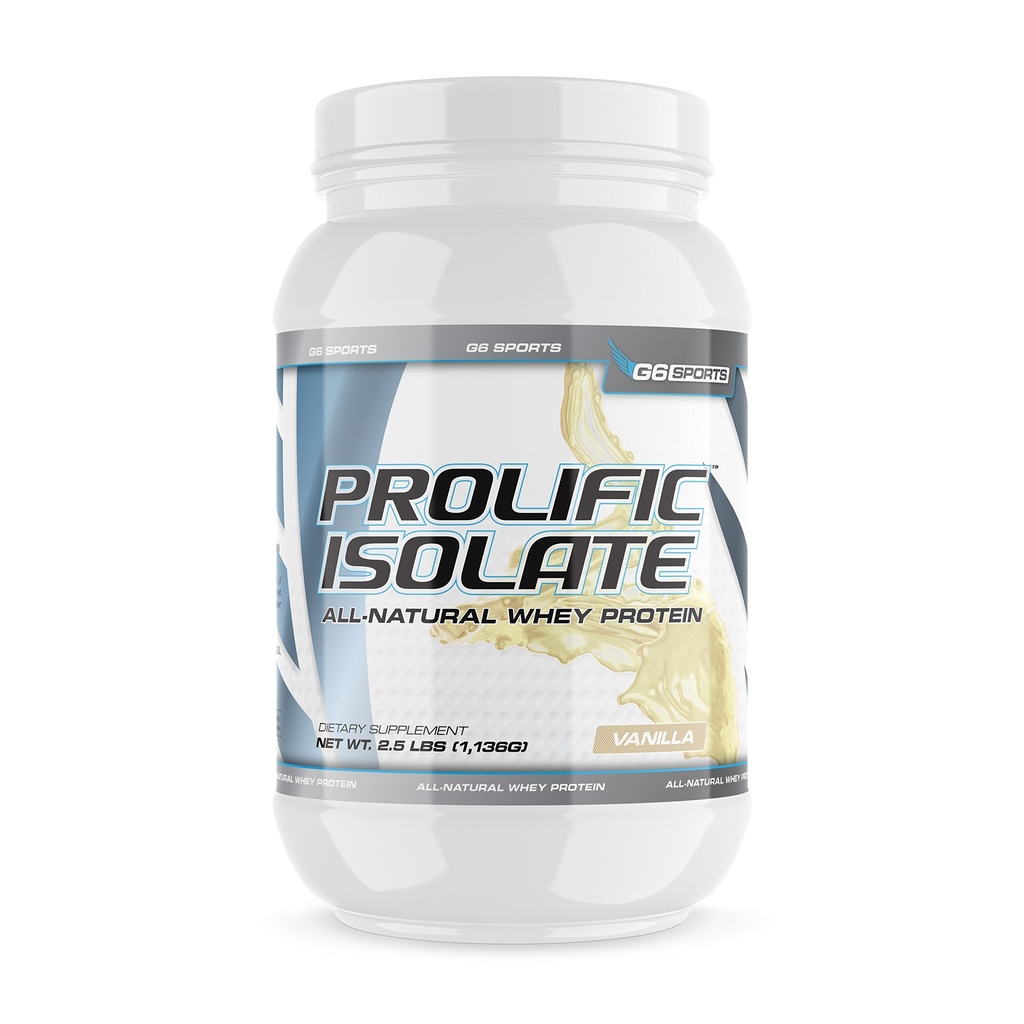 G6 Sports Nutrition Prolifique Isolé tout naturel Isolé de protéines de lactosérum (sans gluten, sans lactose, sans soja, sans Stevia sucré, 25g de protéines, 100 calories) – 2,5lb Jar – Vanille