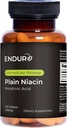 Endur Plain Niacine (acide nicotinique), Supplément santé cardiaque et équilibre du cholestérol sain, formule de libération immédiate, sans gluten, 500mg (100 comprimés)