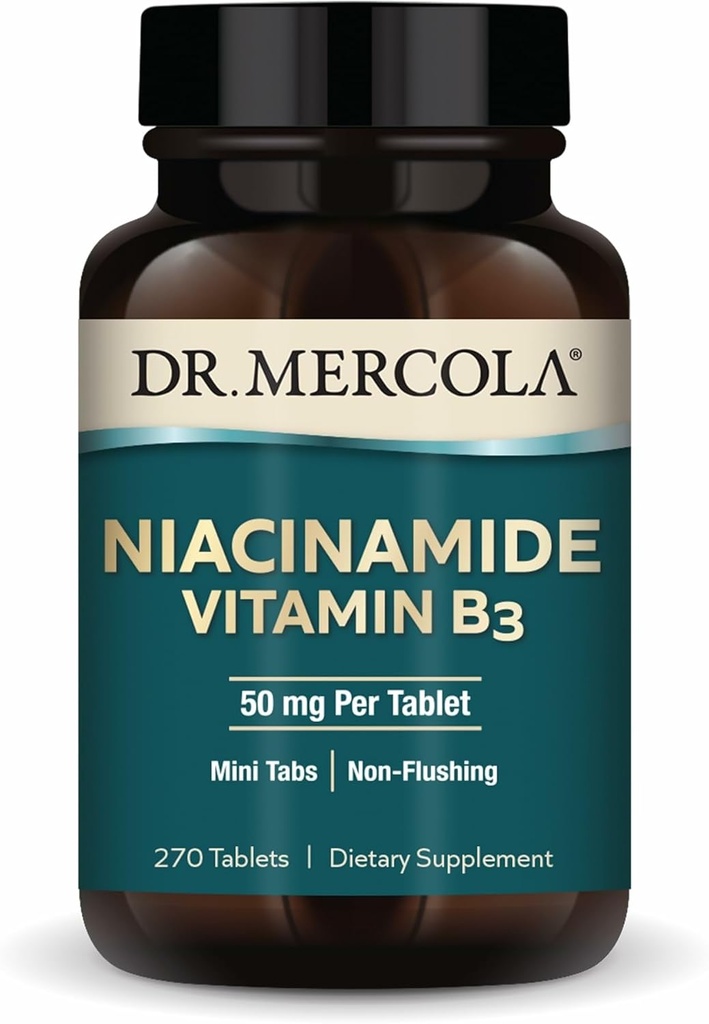 Dr Mercola Niacinamide Vitamine B3-50 mg par comprimé - Soutient la santé métabolique - Non-frappage - Mini-onglets - Non-OGM, sans gluten et sans soja - 270 portions (270 comprimés)