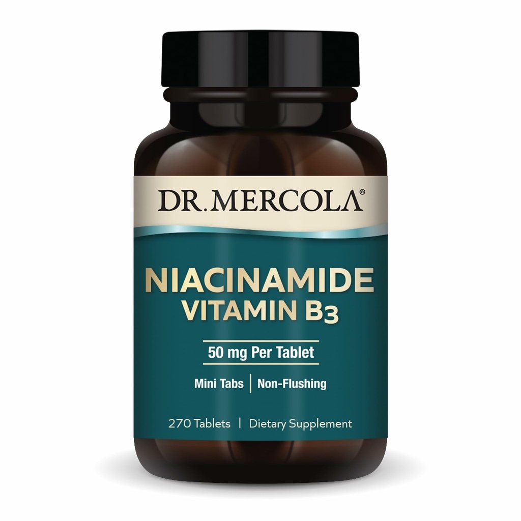 Dr. Mercola Niacinamide Vitamin B3-50 mg per Tablet - Supports Metabolic Health - Non-Flushing - Mini Tabs - Non-GMO, Gluten-Free & Soy-Free - 270 Servings (90 Tablets)