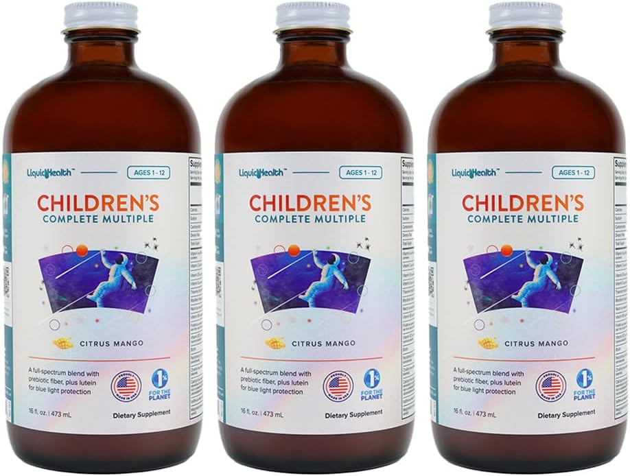 LIQUIDHEALTH Children's Complete Liquid Multivitamin for Kids, Toddlers - Essential Vitamins, Nutrients & Minerals, Immune Support, Gut Health - Made in The USA, Vegan, Non GMO, Sugar-Free (3 Pack)