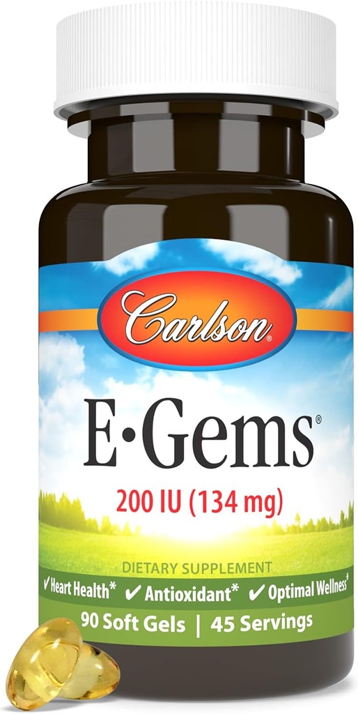 Carlson E-Gems 200 UI (134 mg), vitamine E de source naturelle, bien-être optimal, 90 gels mous