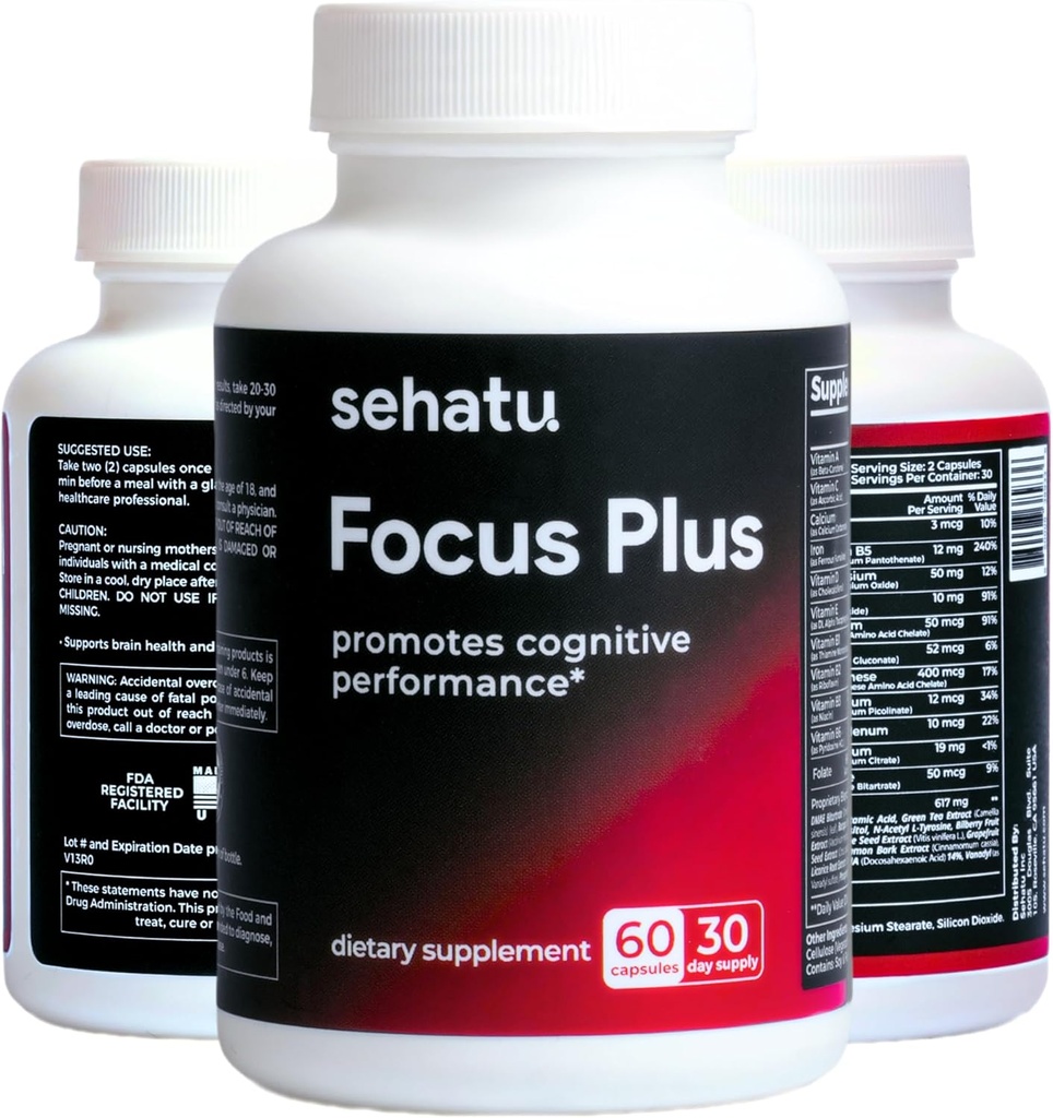 Focus Plus Enhancer de performance cognitive avec N-acétyl L-Tyrosine, DMAE Bitartrate, GABA, Acide glutamique.