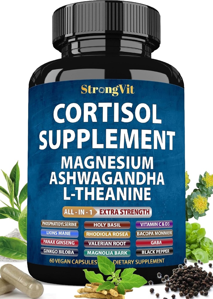Suppléments de cortisol pour les femmes avec Magnésium, Ashwagandha & L-Theanine. Gestionnaire Cortisol, Réducteur, Détox, Bas et Contrôle (59 Nombre)