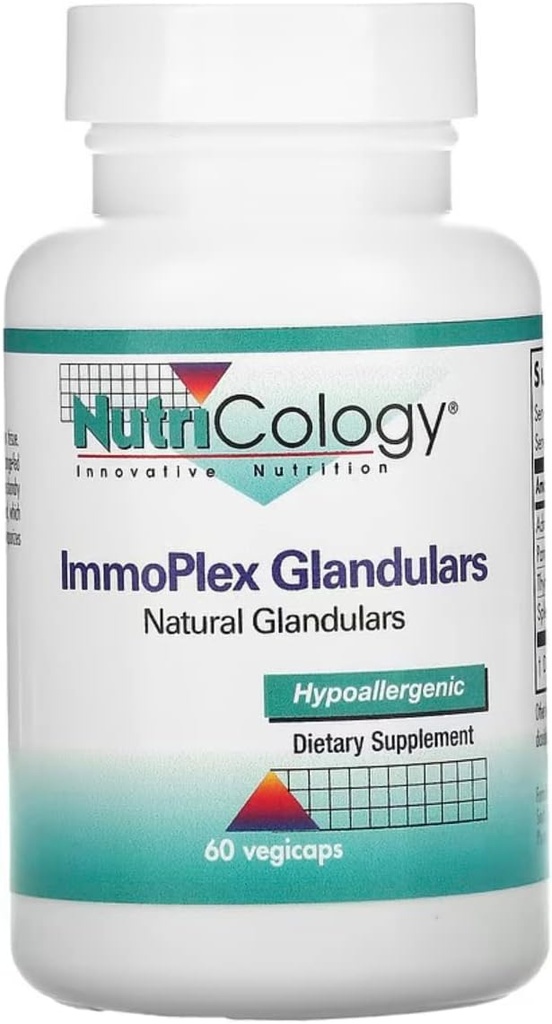 Nutricology ImmoPlex Glandulars Supplement - Pancreas, Adrenal, Thymus, Spleen, Beef Organ Complex, Bovine, Ovine, Vegetarian Capsules - 60 Count