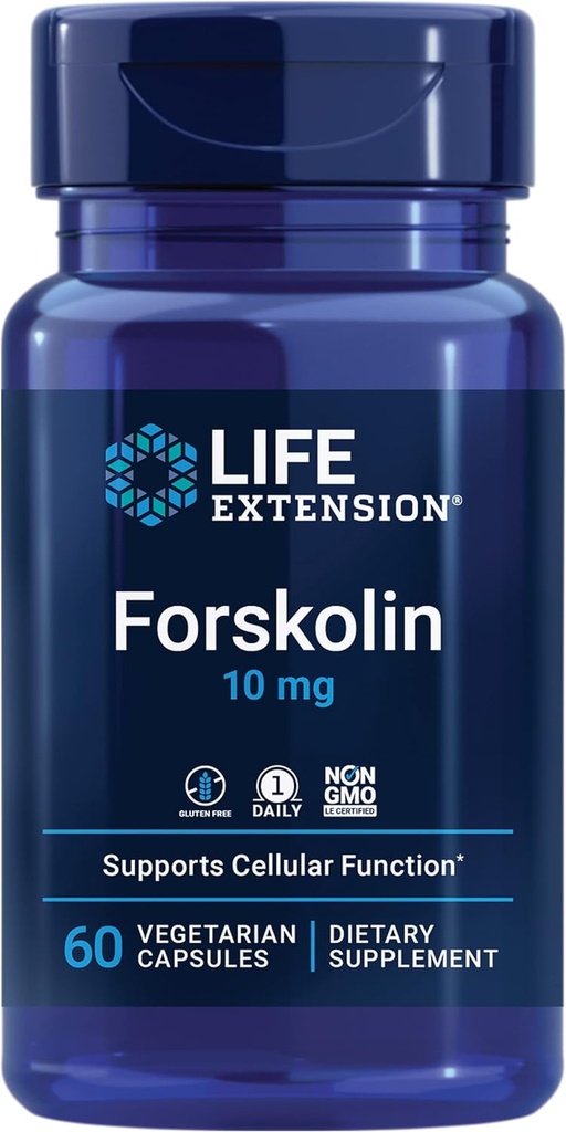 Life Extension Forskolin, Coleus forskohlii, Supplément de soutien à la santé en énergie cellulaire, 10 mg, extrait normalisé, non-OGM, sans gluten, végétarien, 60 capsules, 1-2 mois d'approvisionnement