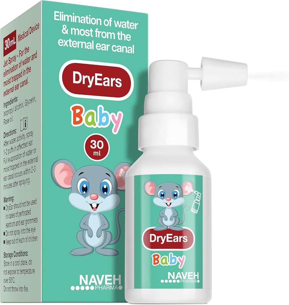 NAVEH PHARMA® Oreilles sèches Bébé , Swimmers Ear Drops Spray , Swimmers Ear Drops for Little Swimmers , Enlever l'eau emprisonnée dans les oreilles en secondes prévenir la perte auditive (1 Fl Oz)