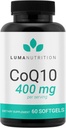 Luma Nutrition CoQ10 400mg Softgels - Coenzyme à haute absorption Q10 - Co Q-10 200mg / 400mg Par service - Santé cardiaque - 60 Softgels liquides