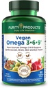 Produits de pureté Omega 3-6-9 Formule végétalienne et végétarienne - 5 % en 1 - Complexe essentiel d'acide gras - Omega à base végétale formulé scientifiquement 3 6 9 Acides gras essentiels (AFE) - à partir de (60)