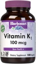 Bluebonnet Vitamine K1 100 mcg soutient la santé des os - Supplément en vitamine K cristalline Phylloquinone - Non-OGM, certifié Casher, sans gluten, sans lait - 100 capsules végétaliennes
