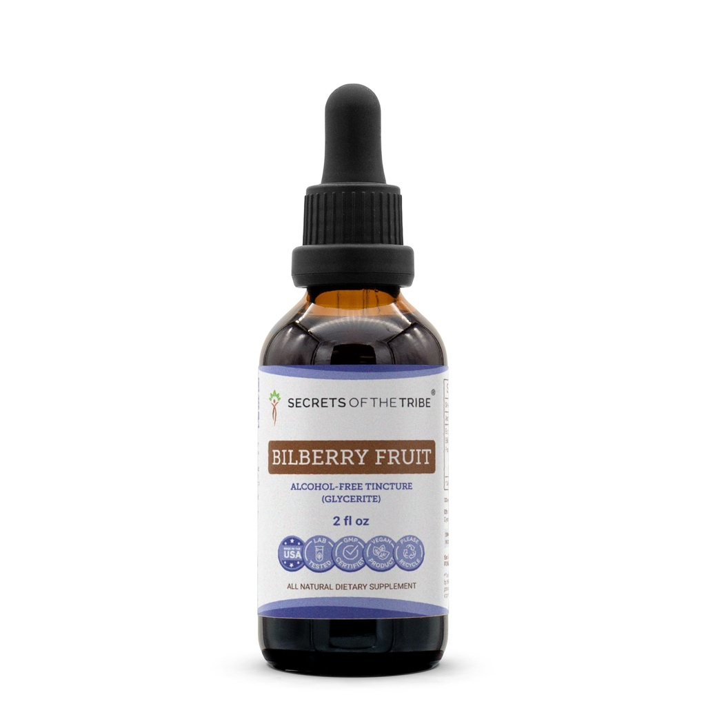 Secrets of the Tribe Bilberry Fruit Alcohol-Free Liquid Extract, Bilberry (Vaccinium Myrtillus) Dried Fruit Tincture Supplement (2 FL OZ)