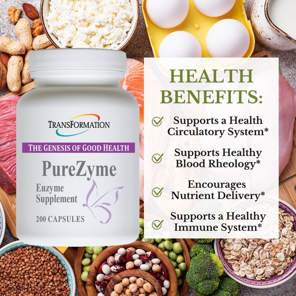 TRANSFORMATION THE GENESIS OF GOOD HEALTH Enzymes Purezyme High-Potency Protease Blend Enzyme Supplement, Advanced Formula for Maximum Nutrients Digestion & Gut Health, 200 Capsules