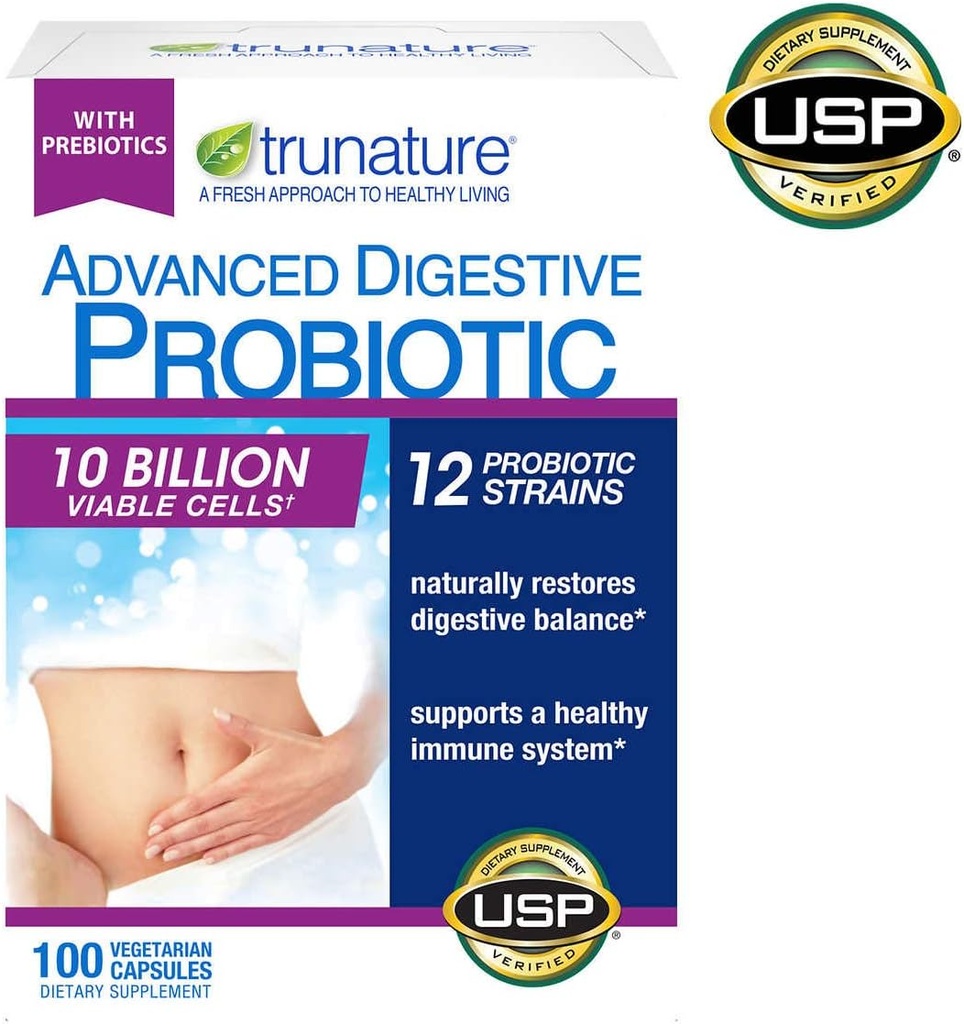 trunature Advanced Digestive Probiotic, 100 Capsules (3 Pack)