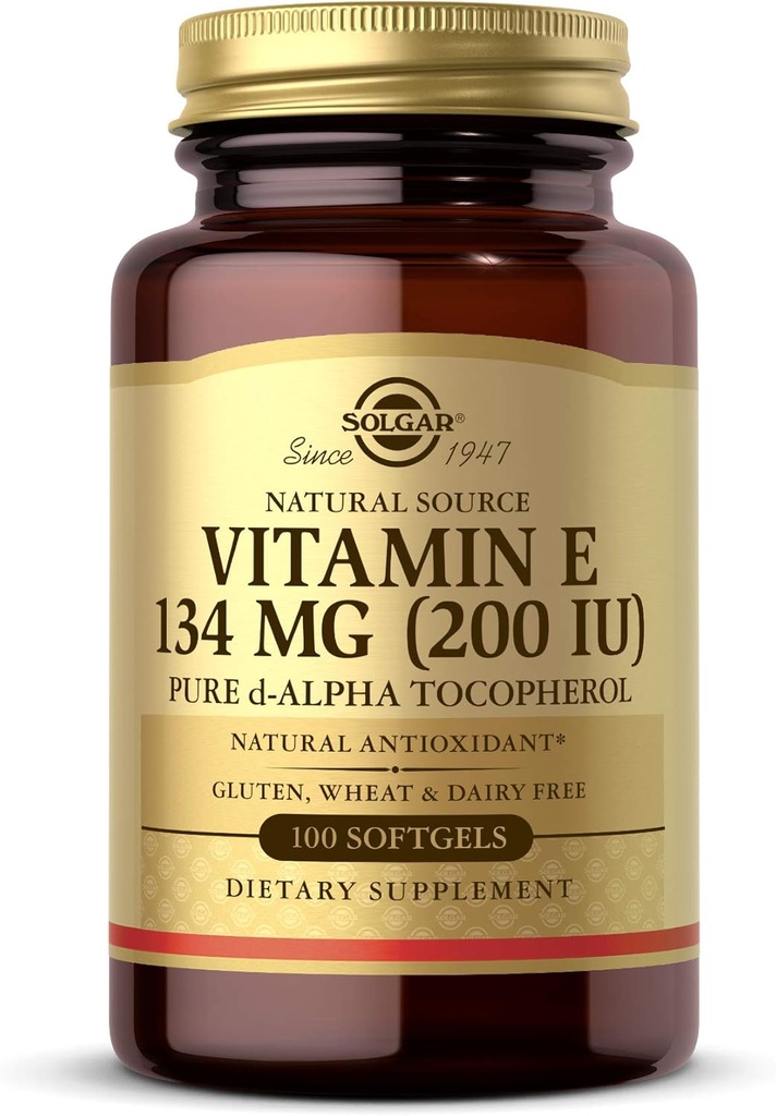 Solgar Vitamine E 200 UI Alpha, 100 softgels - Antioxydant, Vieillissement en santé, Peau saine, Système immunitaire Soutien - Source naturelle Vitamine E - Sans gluten, sans lait - 100 portions