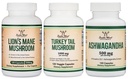 Double Wood Complements Lion Mane Mushroom 120 Comte, Turquie Tail 120 Comte, Ashwagandha 120 Comte