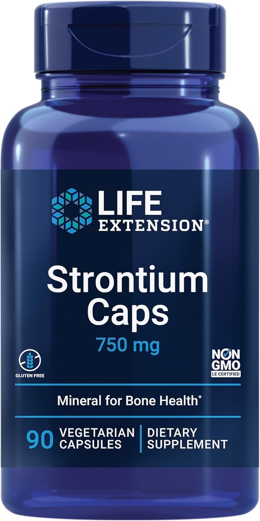 Prolongation de vie Stontium Caps, Trace Mineral pour le soutien avancé de la santé des os, sans gluten, non-OGM, végétarien, 90 capsules