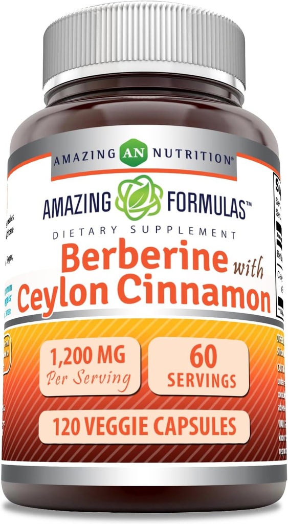 Formules étonnantes Berberine avec Ceylan pur Cinnamon 1200 Mg par service , Supplément Premium Complexe , Capsules Veggie , Non-GMO , Sans gluten , Fabriqué aux États-Unis (1 Pack , 120 comte)