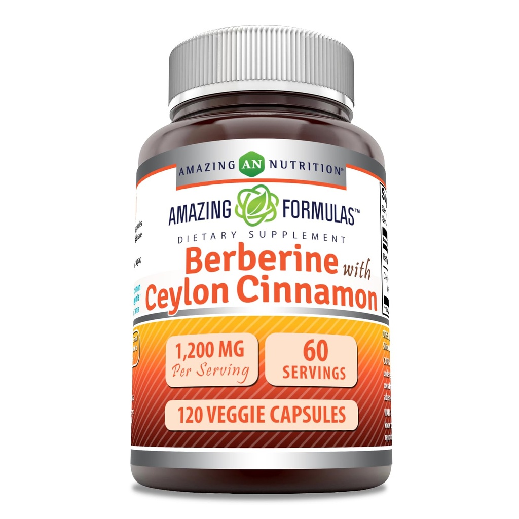 Formules étonnantes Berberine avec Ceylan pur Cinnamon 1200 Mg par service , Supplément Premium Complexe , Capsules Veggie , Non-GMO , Sans gluten , Fabriqué aux États-Unis (1 Pack , 120 comte)