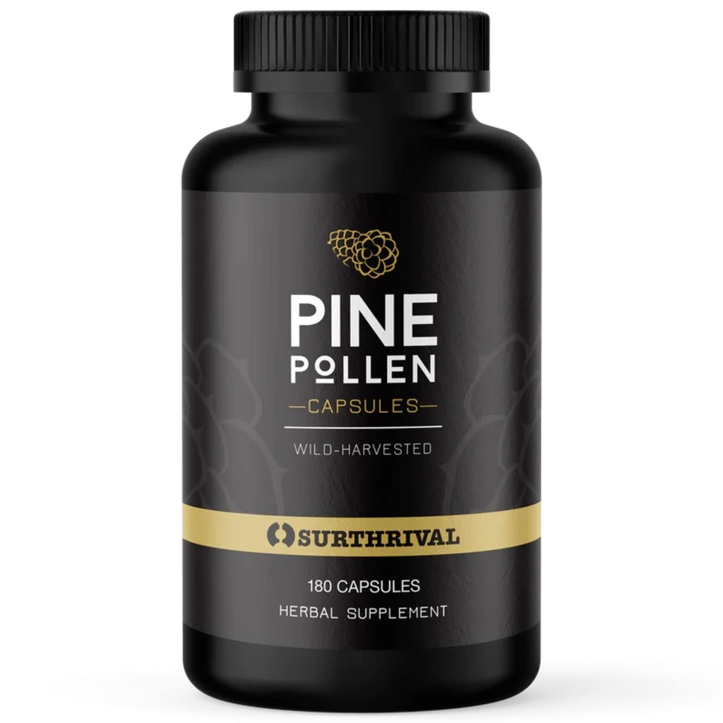 Surthrival : Pine Pollen Powder Capsules (180 Count), Wild Harvested, Energy & Endurance Restoration