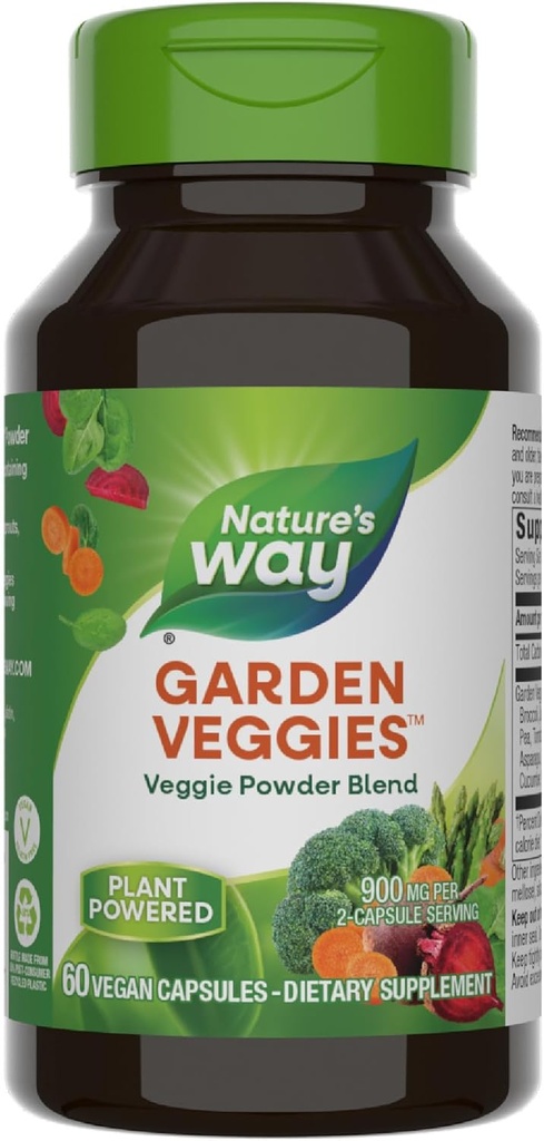 Légumes de jardin, mélange de poudre de légumes, 900 mg par portion de 2 capsules, 60 capsules de végétalien (paquetage mai Vary)