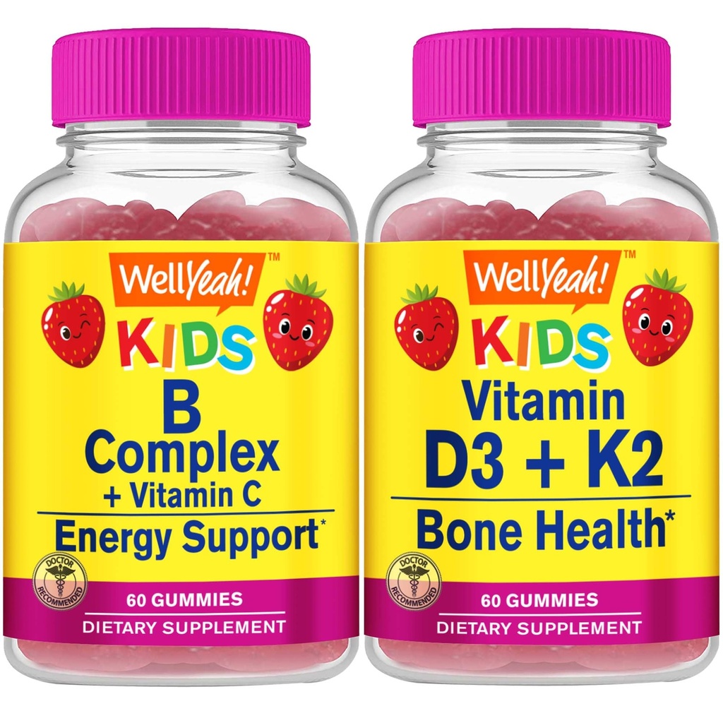 Et bien Ouais B enfants complexes + Vitamine D3+K2 enfants, bundle de gommes - Grande dégustation, supplément de vitamine, sans gluten, sans OGM, gomme à mâcher