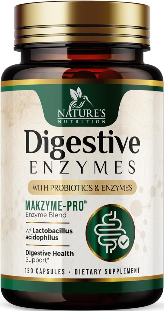 Enzymes digestifs - Complexe multienzymes avec Bromelain, Papaine, Probiotiques et Prébiotiques pour la santé digestive, Gut Support & Bloating pour les femmes et les hommes, Enzymes pour le soutien de la digestion - 120 Capsules