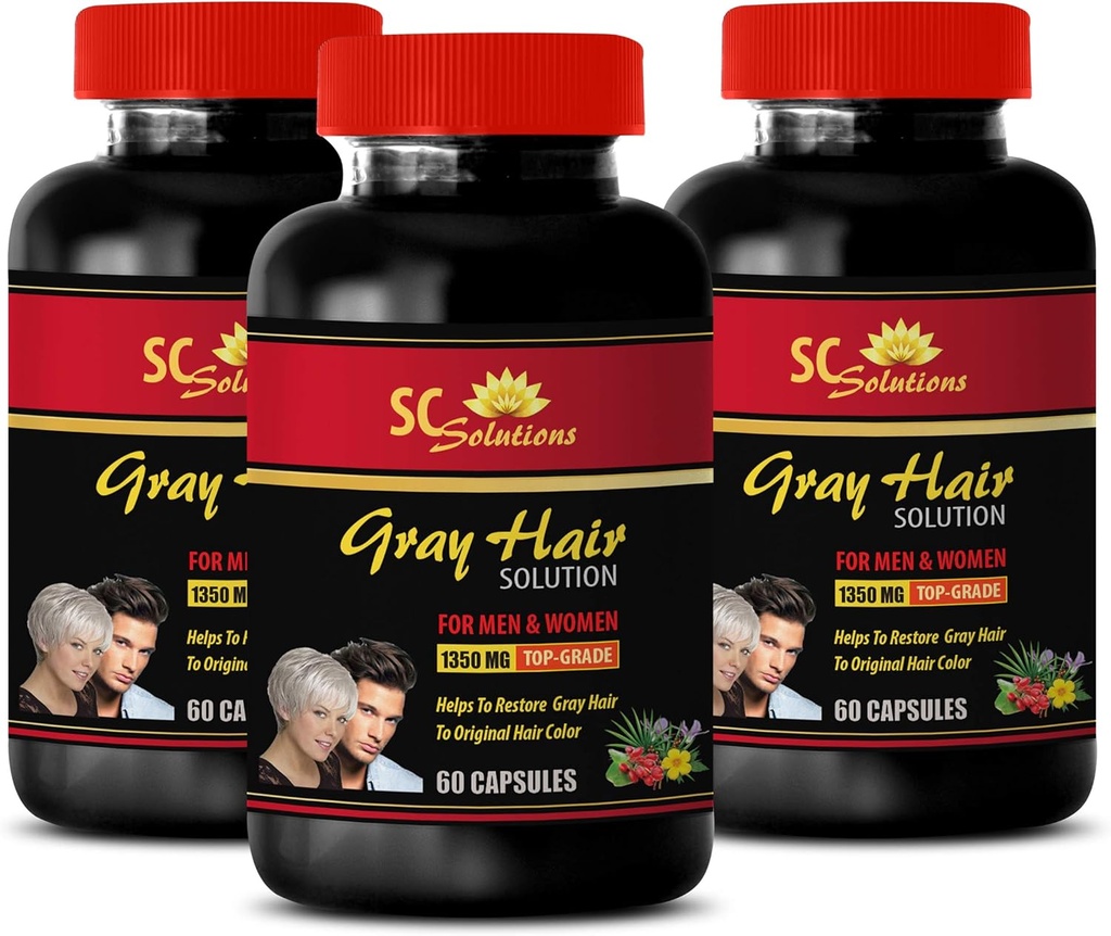 Pilules d'énergie - Solution de cheveux anti-gris - pour les hommes et les femmes - Acide folique, Biotine, Acide pantothénique, Catalse, Cavalier, Saw Palmetto, PABA, L-Tyrosine, Bouilloire, Chlorophylle, Fo Ti, Orge 3B 180 Caps