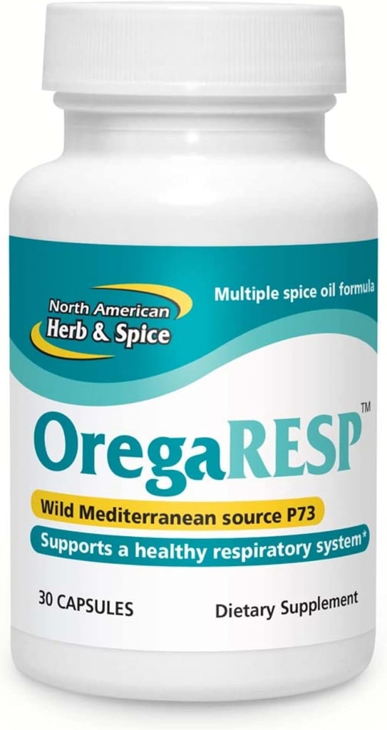 NORTH AMERICAN HERB & SPICE OregaRESP - 30 capsules - Formule d'huile d'épice multiple avec source méditerranéenne sauvage P73 Oregano - Soutien du système respiratoire sain - Non-OGM - 30 portions