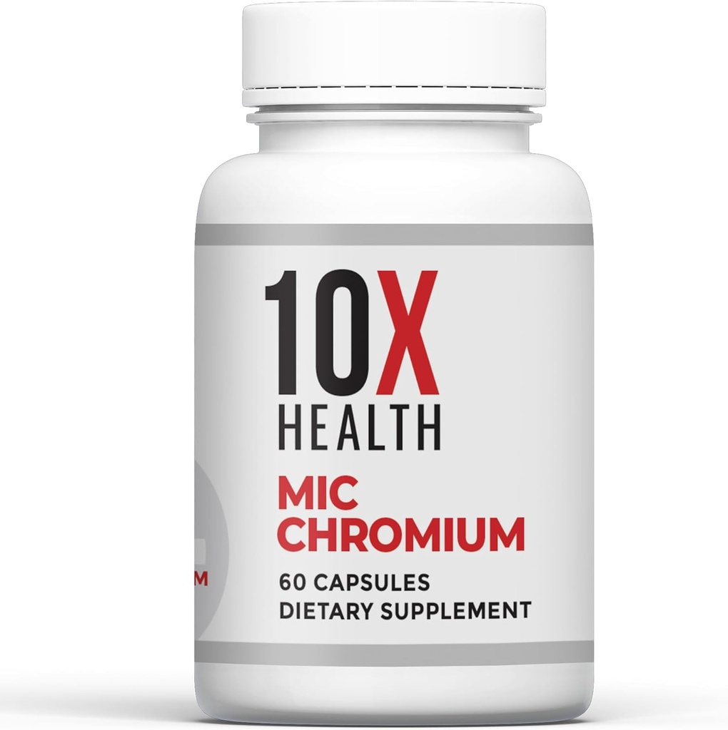 10X Santé MIC Suppléments de chrome - 60 Capsules - Contient Choline Inositol & L Méthionine - Suppléments minéraux pour le soutien nutritionnel quotidien - Chrome, L-Méthionine, Suppléments de choline