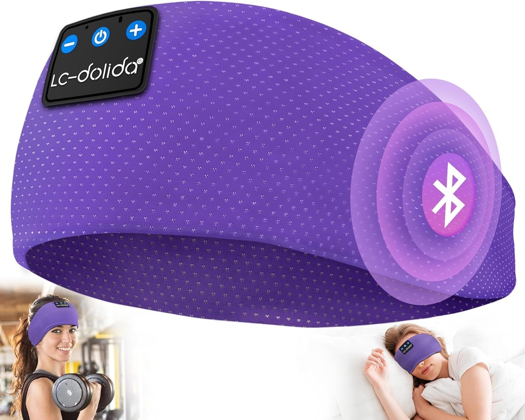 LC-dolida Casques de sommeil Bluetooth 5.4, Casques casques casques sans fil, Masque de sommeil pour dormir, Sports, Cadeaux, entraînement, Jogging, Yoga, Insomnie, Voyage aérien, Méditation