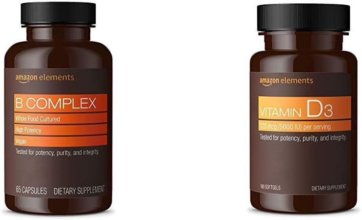 Éléments B Complexe (65 capsules) et éléments Vitamine D3 (180 softgels)