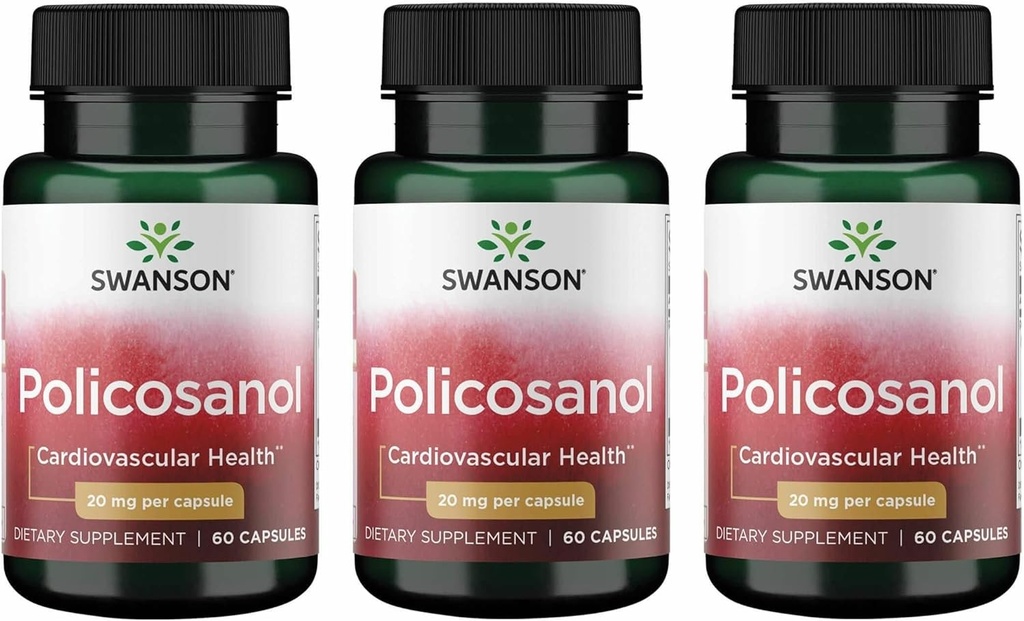 Swanson Policosanol - Supplément aide à soutenir la santé cardiovasculaire - Toute la formule naturelle aide à la bonne santé cardiovasculaire et la fonction - aide à maintenir des niveaux de cholestérol sains (60 capsules, 20mg chacun) 3 Pack
