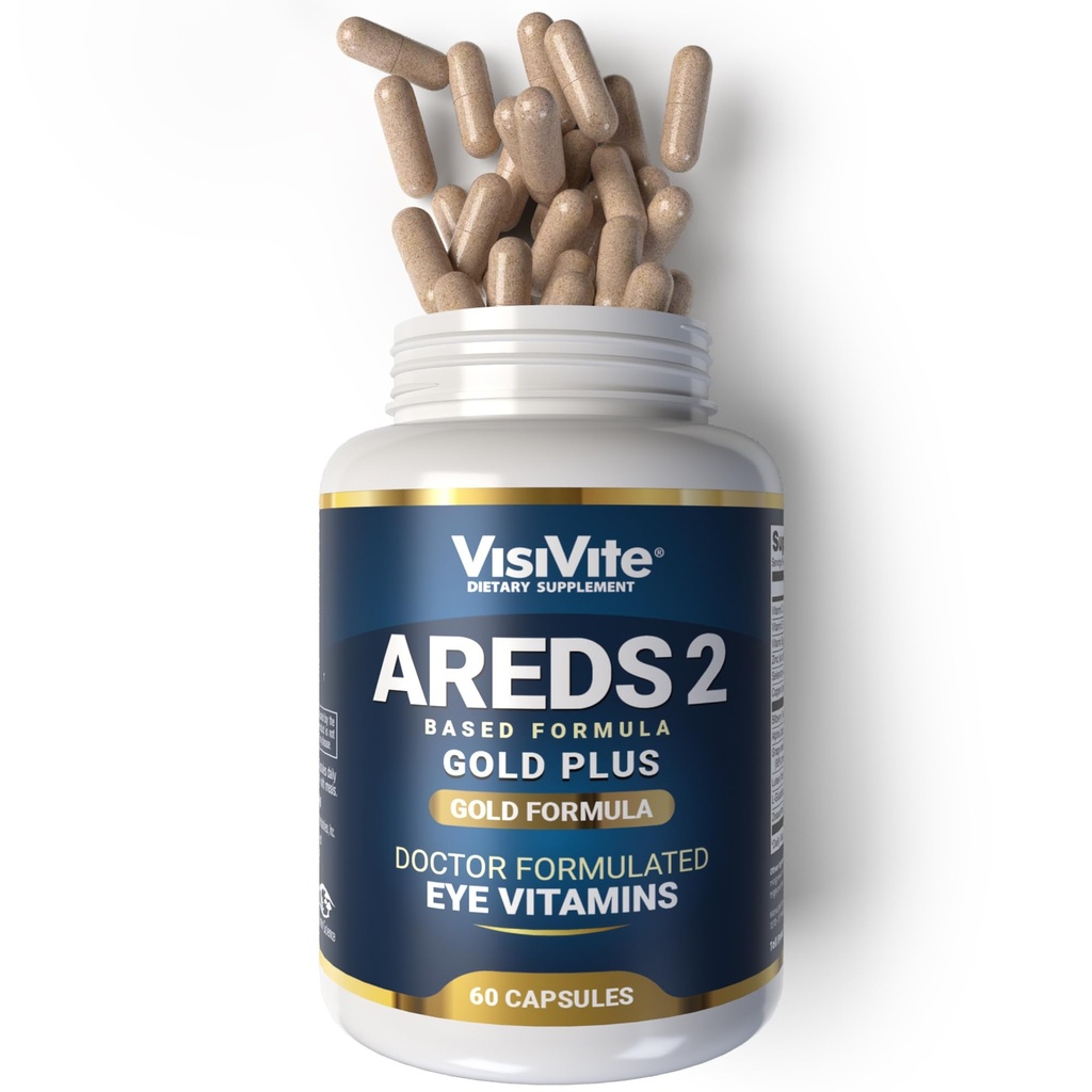 Doctor Formulé AREDS 2 Plus Vitamines oculaires avec Zeaxanthin Plus Lutéine - Extrait de Bilberry et de Grape - Premium Eye Health Formula - 60 Capsules de supplément oculaire de VisiVite Gold Plus