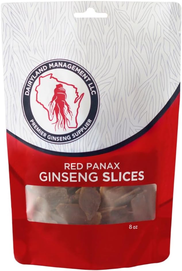 Dairyland Management LLC Panax rouge Ginseng tranches - 8 oz Pack Panax coréen Ginseng tranches - Non-OGM, sans gluten Ginseng rouge racine - Utilisez ce supplément à base de plantes dans soupe, thé, congee