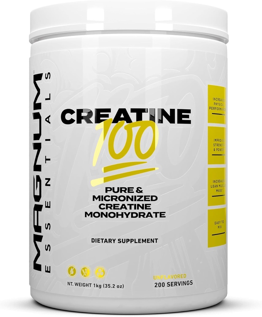 Magnum Nutraceuticals Micronized Creatine 100 – 200 portions, haute pureté et absorption rapide de la créatine monohydratée pour la force, l'endurance et la croissance musculaire