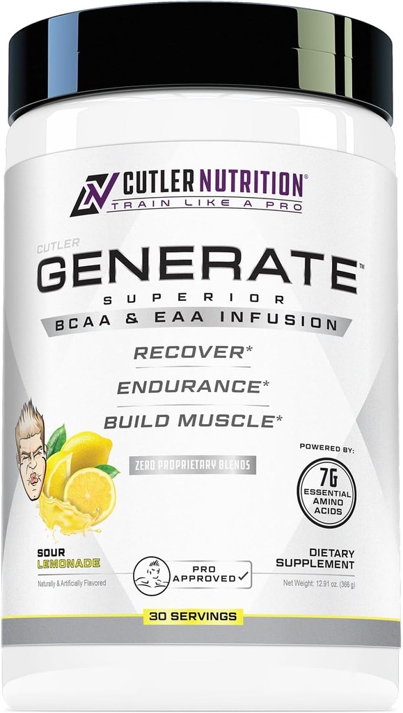 Nutrition du cutler Génère l'EAA et la poudre BCAA : Meilleur supplément d'acides aminés à chaîne ramifiée avec acides aminés essentiels, 5g BCAA, 2g EAA pour la masse musculaire maigre.