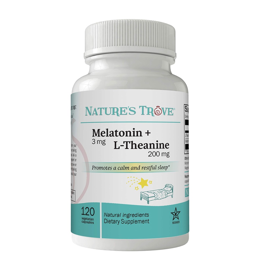 Nature's Trove Melatonine 3mg + L Theanine 200mg – Calme et relaxation – 120 capsules végétariennes casher